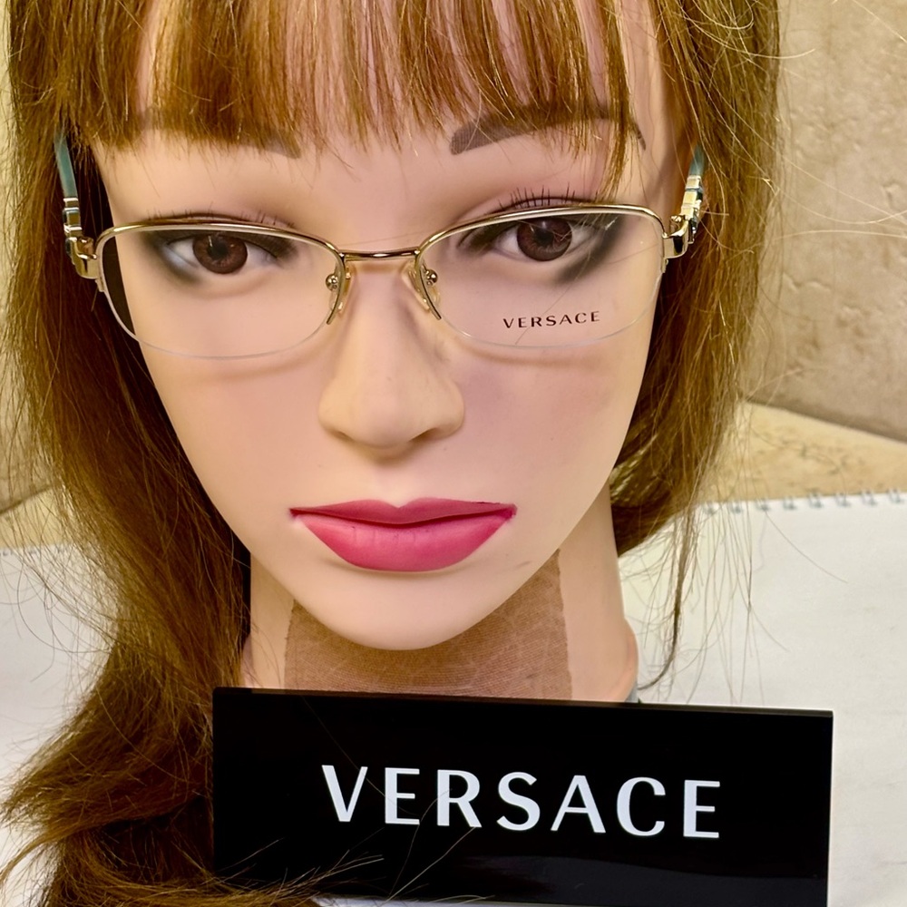 New Versace MOD 1230-B 1362 Gold and Aquamarine Half Rim Optical frame - Picture 4 of 12
